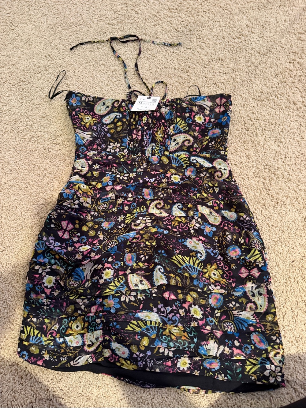 Zara Floral Halter Mini Dress Fitted Strapless Y2K Style